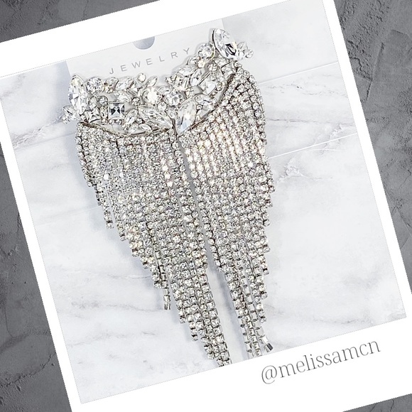 White Rhinestone Cascading Sparkly Chandelier Occasion Earrings - Picture 6 of 7